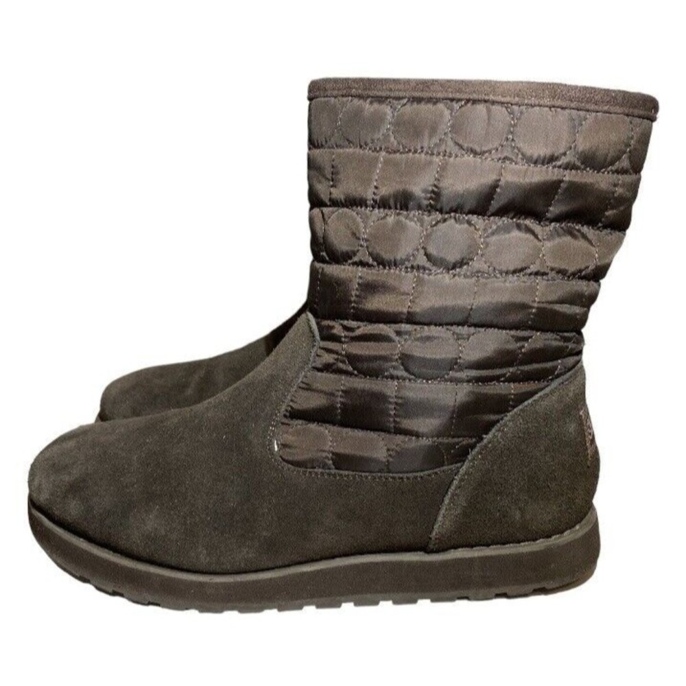 Skechers Winter Boots Women Size 10 Brown Suede Leather Faux Fur Lined Side Zip